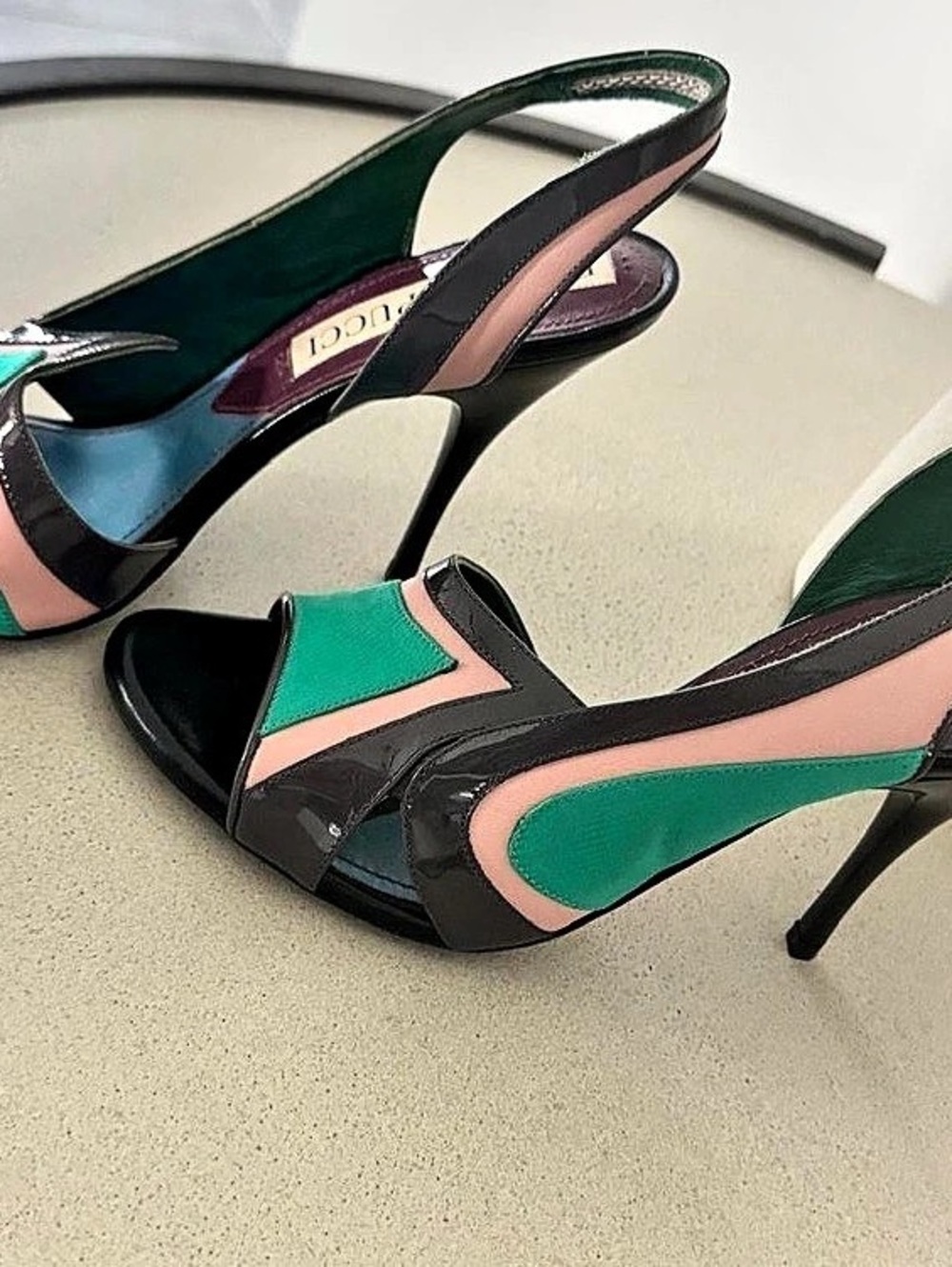 Emilio Pucci Colorblock Patent Leather Slingback Heels